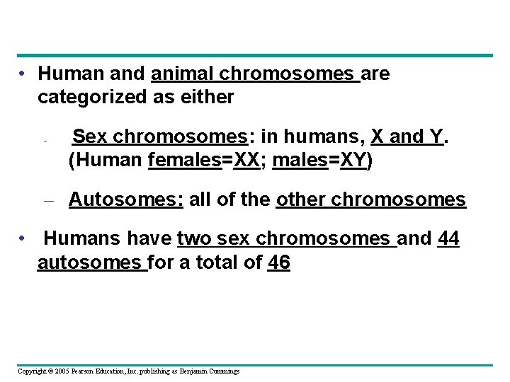 • Human and animal chromosomes are categorized as either – Sex chromosomes: in • Human and animal chromosomes are categorized as either – Sex chromosomes: in
