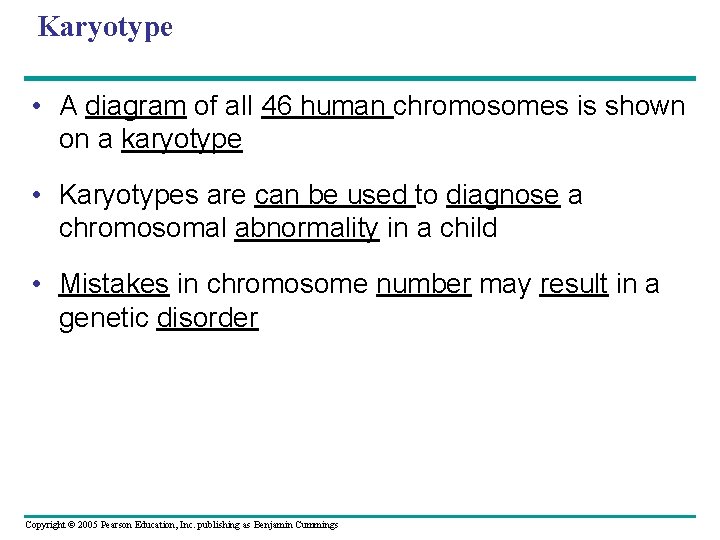 Karyotype • A diagram of all 46 human chromosomes is shown on a karyotype Karyotype • A diagram of all 46 human chromosomes is shown on a karyotype