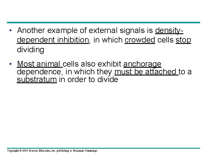• Another example of external signals is densitydependent inhibition, in which crowded cells • Another example of external signals is densitydependent inhibition, in which crowded cells
