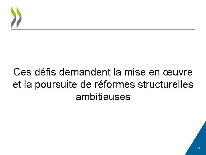 Ces défis demandent la mise en œuvre et la poursuite de réformes structurelles ambitieuses