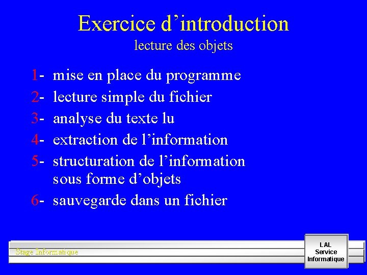 Exercice d’introduction lecture des objets 12345 - mise en place du programme lecture simple