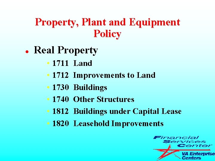 l Property, Plant and Equipment Policy Real Property • 1711 • 1712 • 1730
