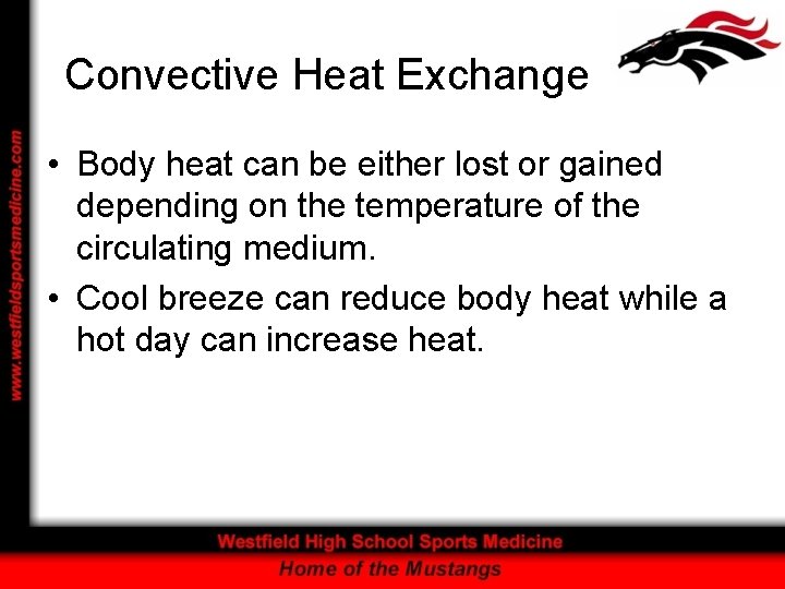 Convective Heat Exchange • Body heat can be either lost or gained depending on