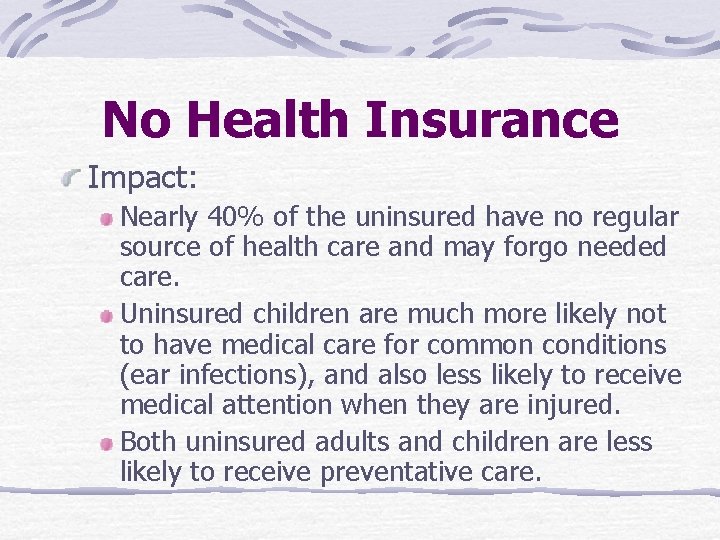 No Health Insurance Impact: Nearly 40% of the uninsured have no regular source of