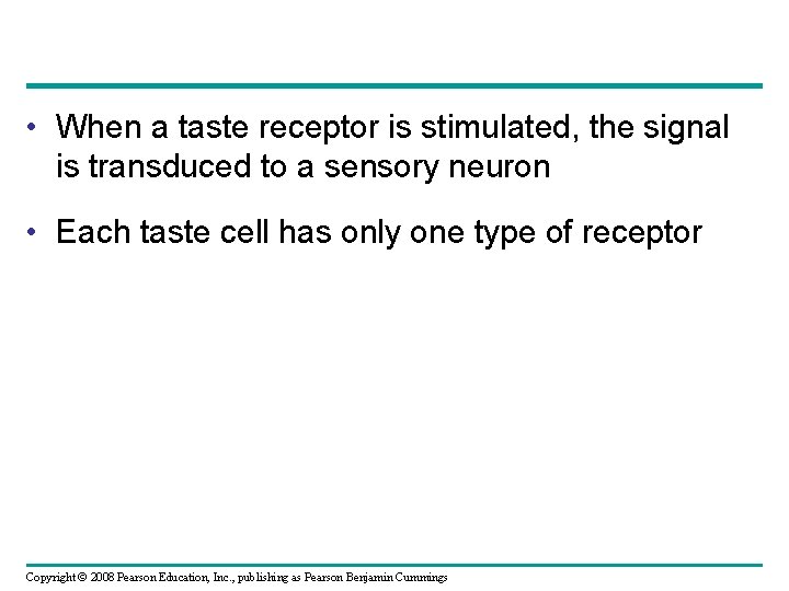  • When a taste receptor is stimulated, the signal is transduced to a