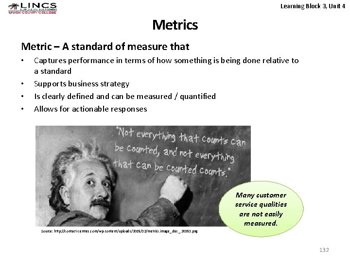 Learning Block 3, Unit 4 Metrics Metric – A standard of measure that •