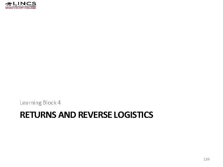 Learning Block 4 RETURNS AND REVERSE LOGISTICS 139 