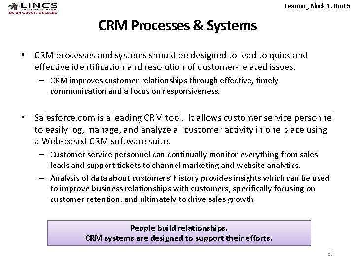 Learning Block 1, Unit 5 CRM Processes & Systems • CRM processes and systems
