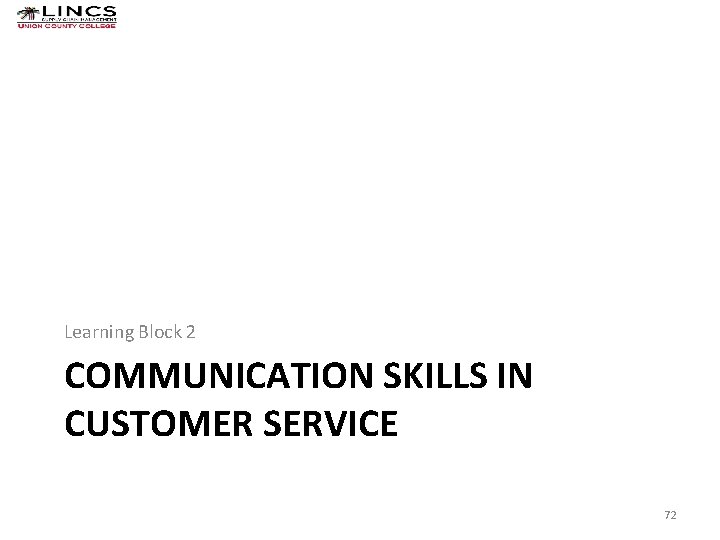 Learning Block 2 COMMUNICATION SKILLS IN CUSTOMER SERVICE 72 