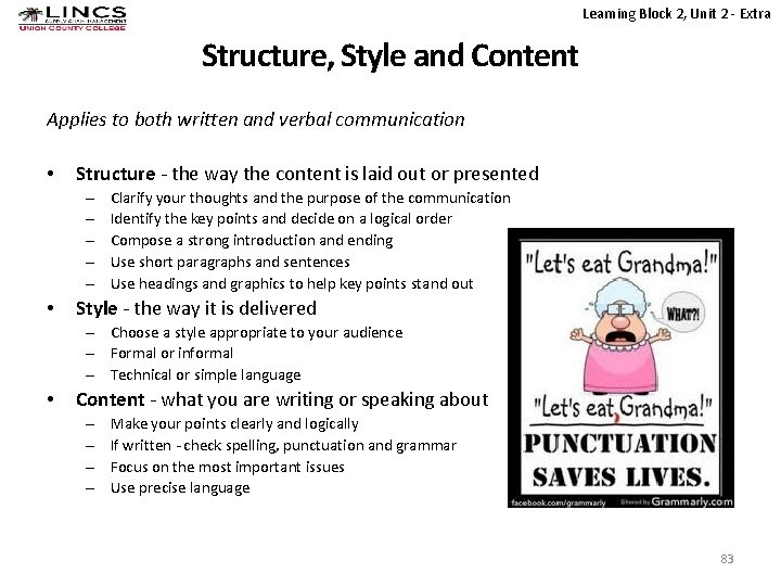 Learning Block 2, Unit 2 - Extra Structure, Style and Content Applies to both