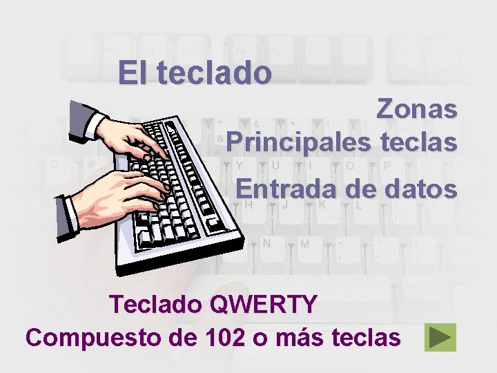 El teclado Zonas Principales teclas Entrada de datos Teclado QWERTY Compuesto de 102 o