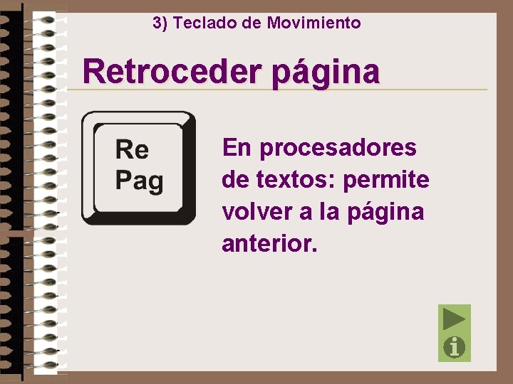 3) Teclado de Movimiento Retroceder página En procesadores de textos: permite volver a la