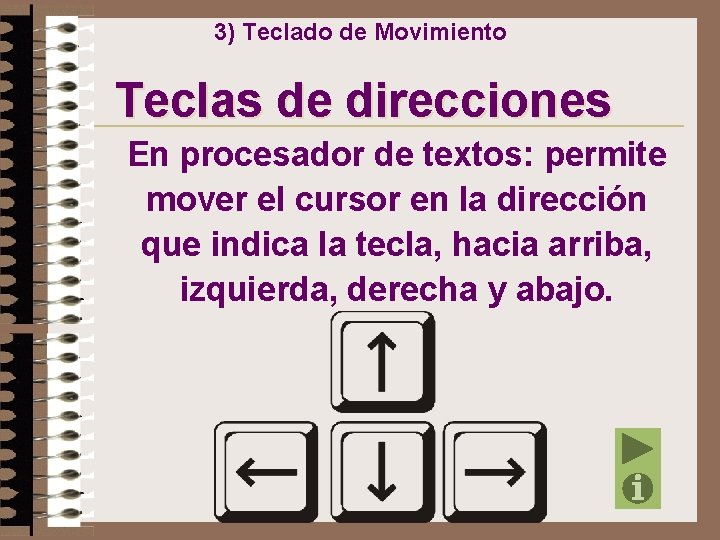 3) Teclado de Movimiento Teclas de direcciones En procesador de textos: permite mover el