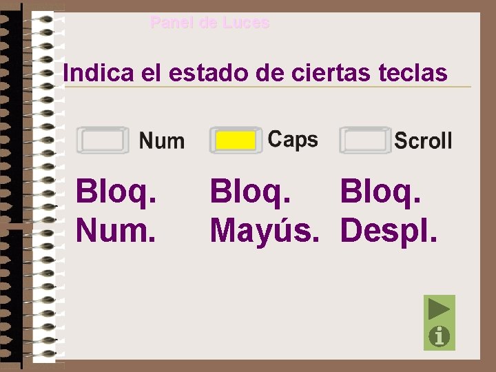 Panel de Luces Indica el estado de ciertas teclas Bloq. Num. Bloq. Mayús. Despl.