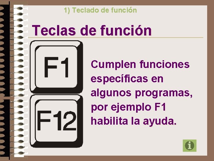 1) Teclado de función Teclas de función Cumplen funciones específicas en algunos programas, por