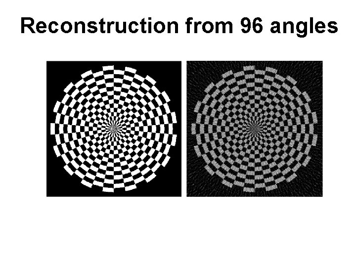 Reconstruction from 96 angles Reconstruction from 96 angles