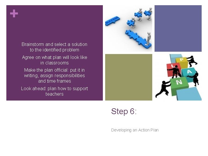 + Brainstorm and select a solution to the identified problem Agree on what plan + Brainstorm and select a solution to the identified problem Agree on what plan