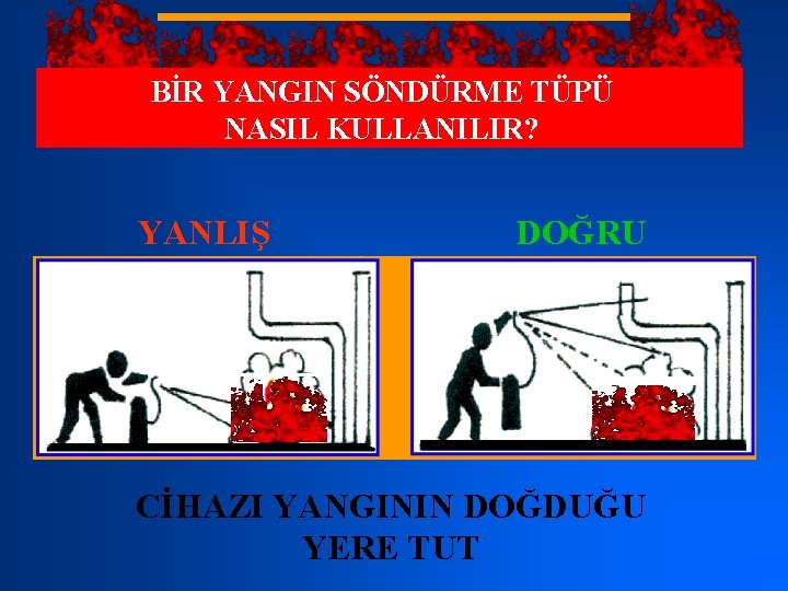 BİR YANGIN SÖNDÜRME TÜPÜ NASIL KULLANILIR? YANLIŞ DOĞRU CİHAZI YANGININ DOĞDUĞU YERE TUT 