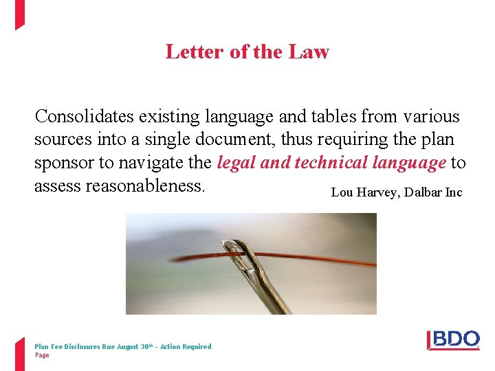 Letter of the Law Consolidates existing language and tables from various sources into a