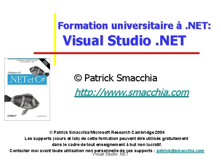 Formation universitaire à. NET: Visual Studio. NET © Patrick Smacchia http: //www. smacchia. com