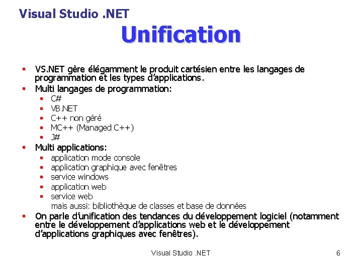 Visual Studio. NET Unification § VS. NET gère élégamment le produit cartésien entre les
