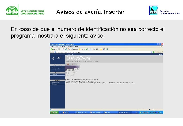 Avisos de avería. Insertar En caso de que el numero de identificación no sea