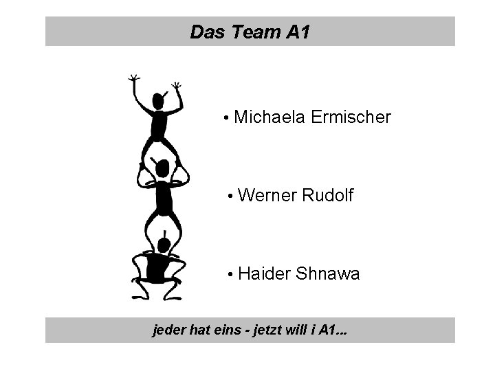 Das Team A 1 • Michaela Ermischer • Werner Rudolf • Haider Shnawa jeder