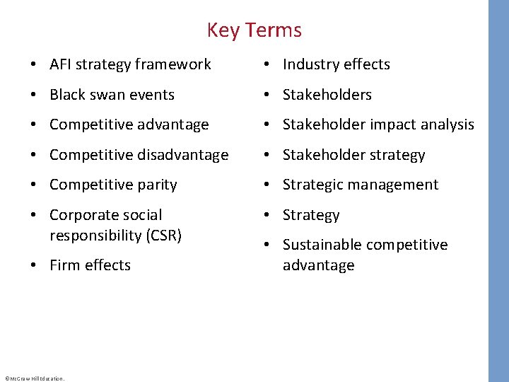 Key Terms • AFI strategy framework • Industry effects • Black swan events •