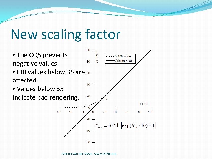 New scaling factor • The CQS prevents negative values. • CRI values below 35 New scaling factor • The CQS prevents negative values. • CRI values below 35