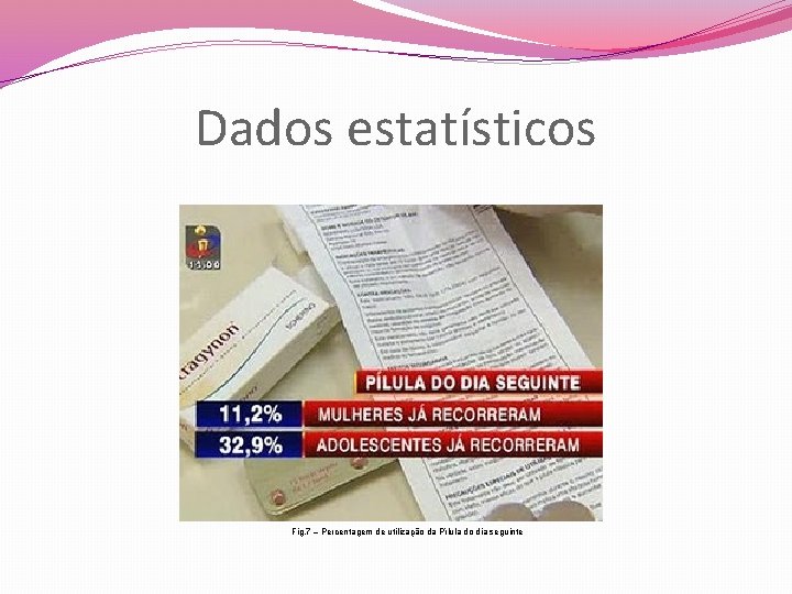 Dados estatísticos Fig. 7 – Percentagem de utilização da Pílula do dia seguinte Dados estatísticos Fig. 7 – Percentagem de utilização da Pílula do dia seguinte