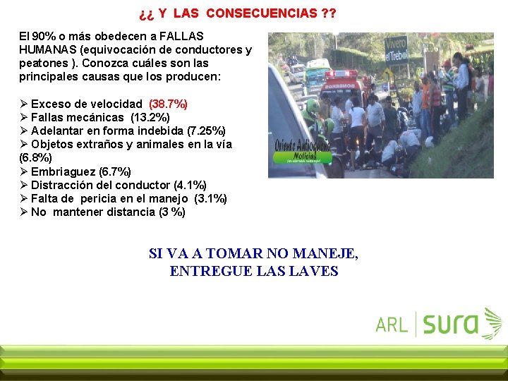 ¿¿ Y LAS CONSECUENCIAS ? ? El 90% o más obedecen a FALLAS HUMANAS