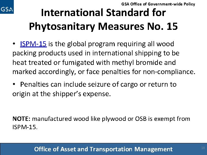 GSA Office of Government-wide Policy International Standard for Phytosanitary Measures No. 15 • ISPM-15