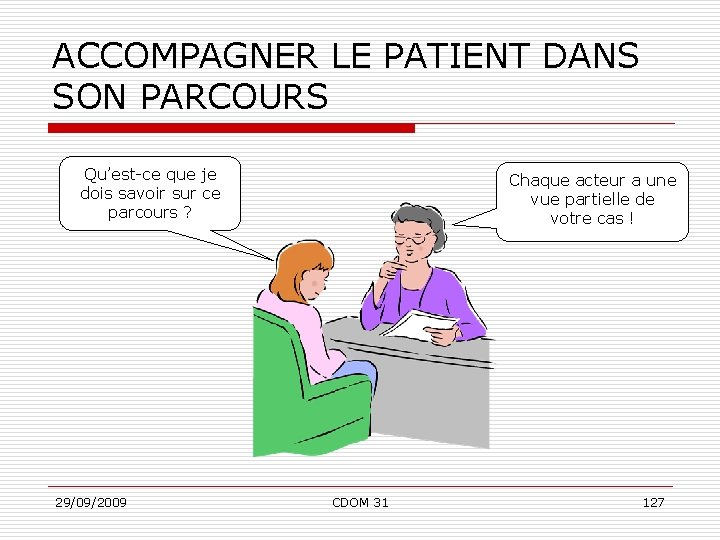 ACCOMPAGNER LE PATIENT DANS SON PARCOURS Qu’est-ce que je dois savoir sur ce parcours