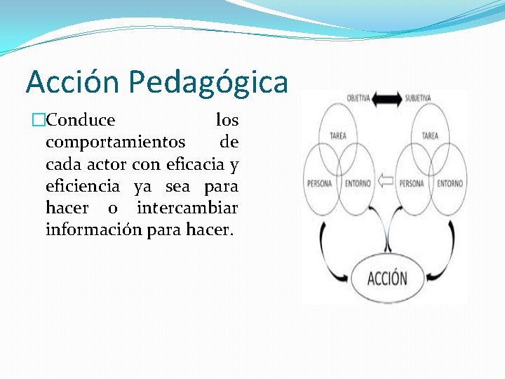 Acción Pedagógica �Conduce los comportamientos de cada actor con eficacia y eficiencia ya sea