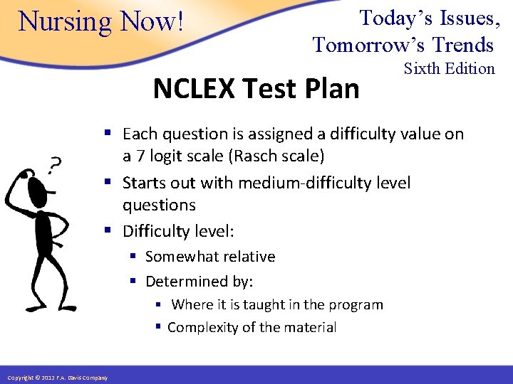 Nursing Now! Today’s Issues, Tomorrow’s Trends NCLEX Test Plan Sixth Edition § Each question