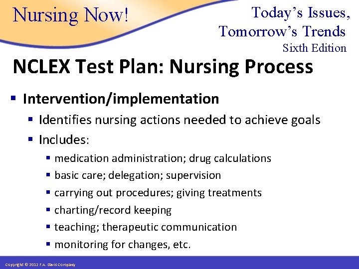 Nursing Now! Today’s Issues, Tomorrow’s Trends Sixth Edition NCLEX Test Plan: Nursing Process §