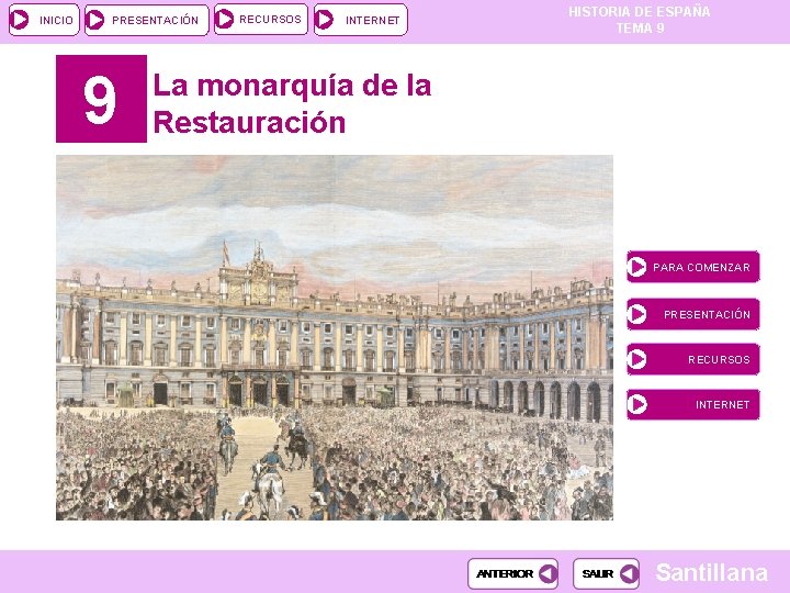 INICIO PRESENTACIÓN 9 RECURSOS INTERNET HISTORIA DE ESPAÑA TEMA 9 La monarquía de la INICIO PRESENTACIÓN 9 RECURSOS INTERNET HISTORIA DE ESPAÑA TEMA 9 La monarquía de la