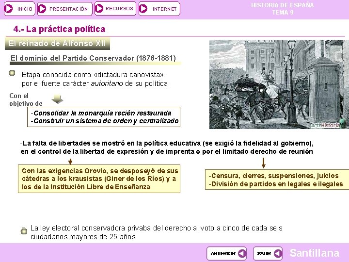 INICIO PRESENTACIÓN RECURSOS INTERNET HISTORIA DE ESPAÑA TEMA 9 4. - La práctica política INICIO PRESENTACIÓN RECURSOS INTERNET HISTORIA DE ESPAÑA TEMA 9 4. - La práctica política