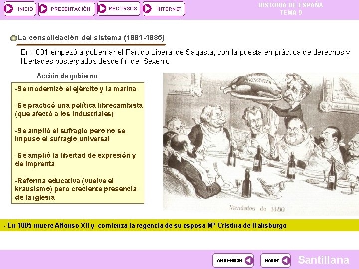 INICIO PRESENTACIÓN RECURSOS INTERNET HISTORIA DE ESPAÑA TEMA 9 La consolidación del sistema (1881 INICIO PRESENTACIÓN RECURSOS INTERNET HISTORIA DE ESPAÑA TEMA 9 La consolidación del sistema (1881