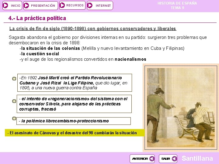 INICIO PRESENTACIÓN RECURSOS INTERNET HISTORIA DE ESPAÑA TEMA 9 4. - La práctica política INICIO PRESENTACIÓN RECURSOS INTERNET HISTORIA DE ESPAÑA TEMA 9 4. - La práctica política