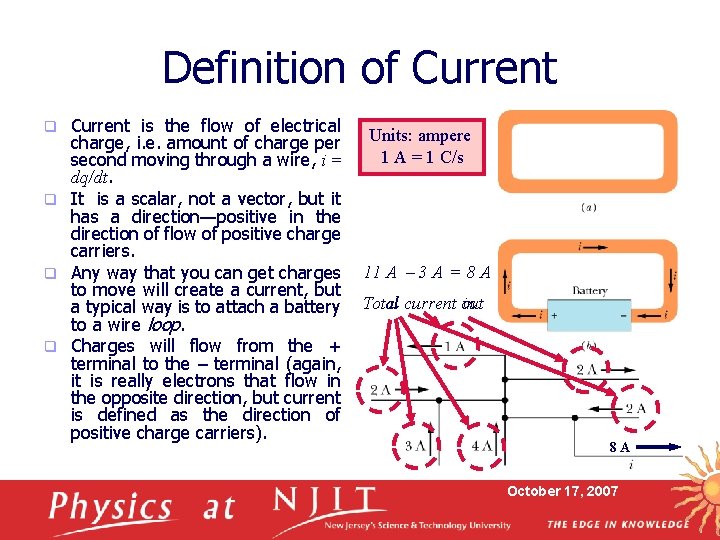 Definition of Current is the flow of electrical charge, i. e. amount of charge