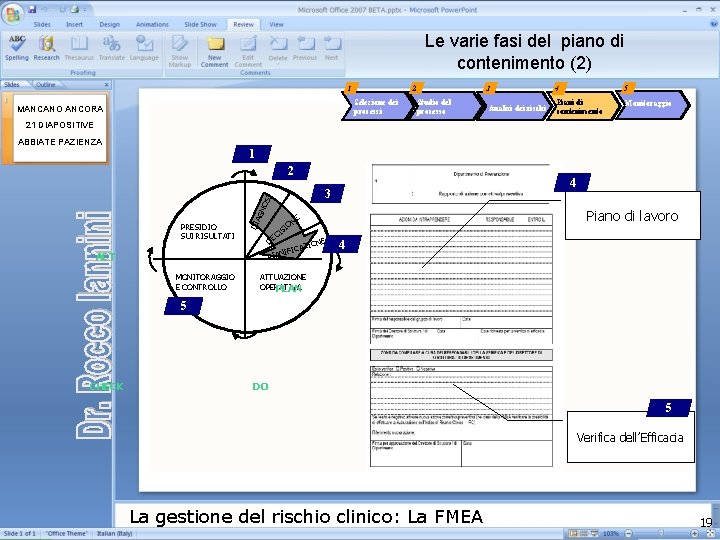 Le varie fasi del piano di contenimento (2) 2 1 Selezione dei processi MANCANO Le varie fasi del piano di contenimento (2) 2 1 Selezione dei processi MANCANO