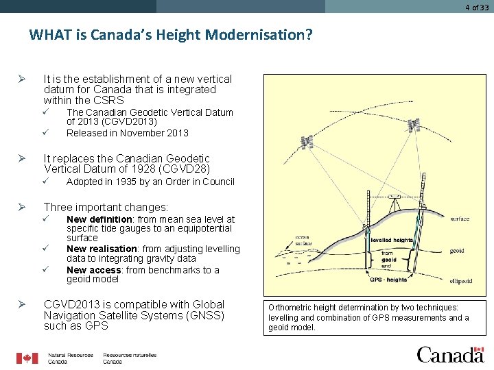 4 of 33 WHAT is Canada’s Height Modernisation? Ø It is the establishment of