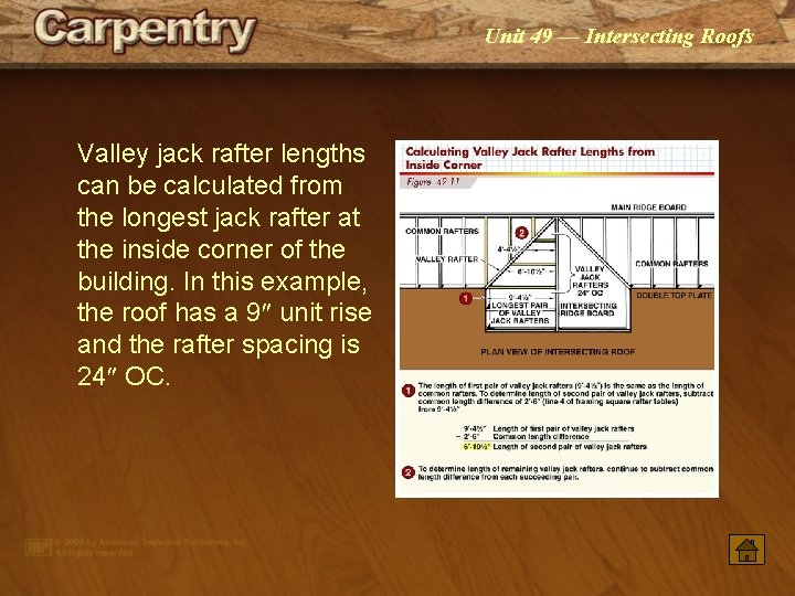 Unit 49 — Intersecting Roofs Valley jack rafter lengths can be calculated from the