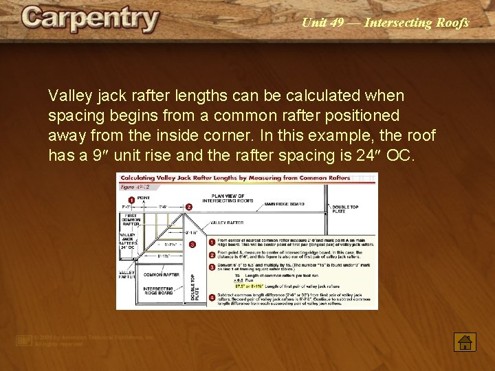 Unit 49 — Intersecting Roofs Valley jack rafter lengths can be calculated when spacing