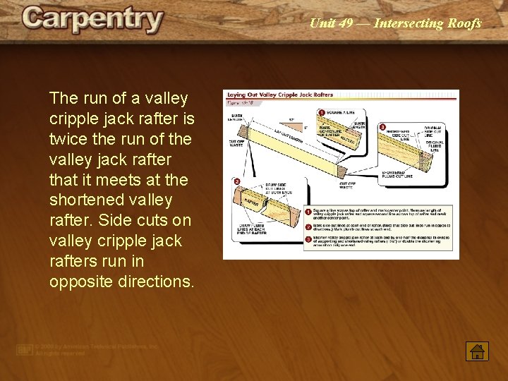 Unit 49 — Intersecting Roofs The run of a valley cripple jack rafter is