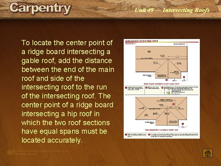 Unit 49 — Intersecting Roofs To locate the center point of a ridge board