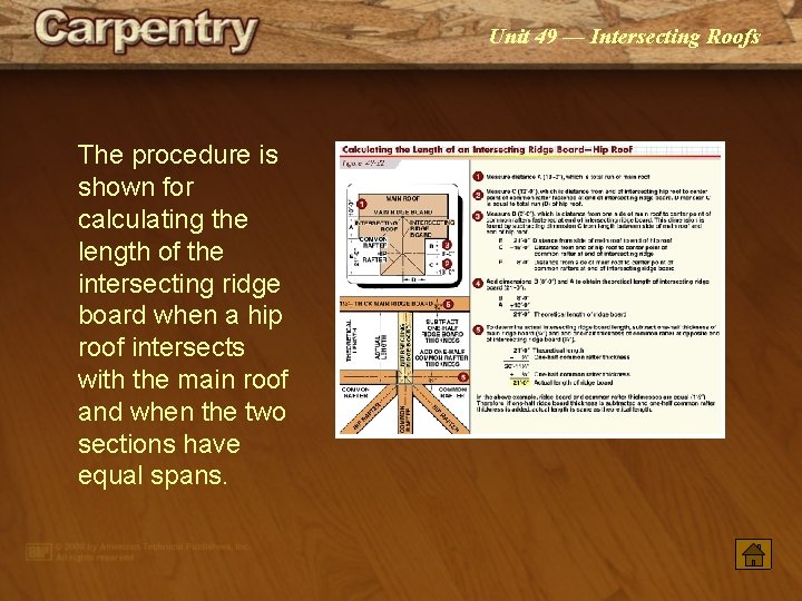 Unit 49 — Intersecting Roofs The procedure is shown for calculating the length of