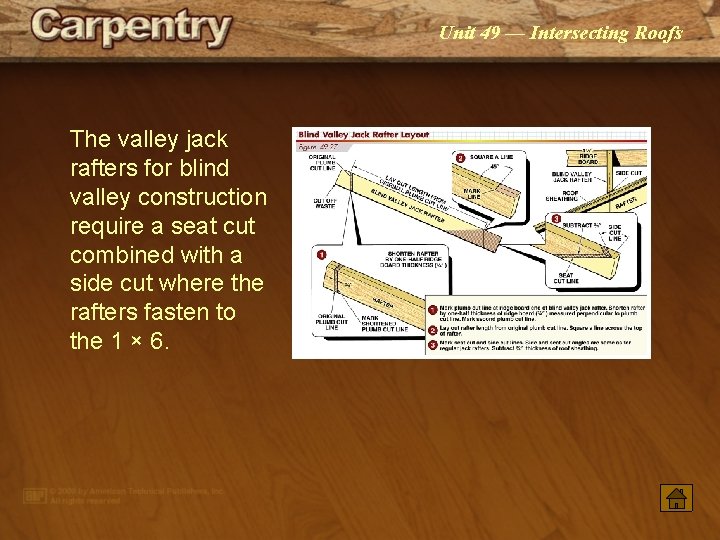 Unit 49 — Intersecting Roofs The valley jack rafters for blind valley construction require