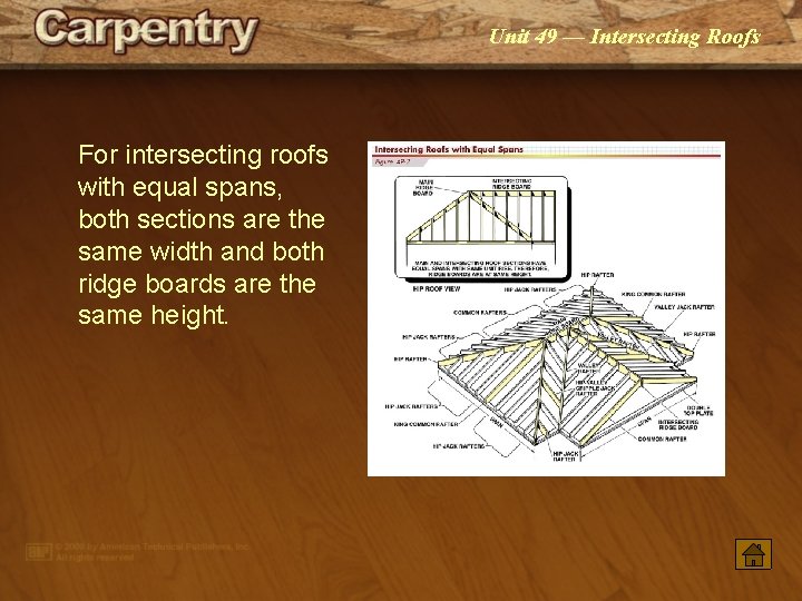 Unit 49 — Intersecting Roofs For intersecting roofs with equal spans, both sections are